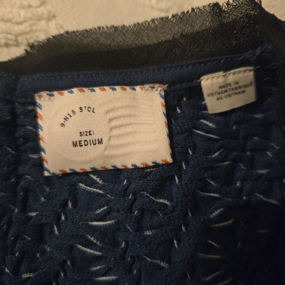 Anthropologie Passport Top Women Medium Sleeveless Blue Knit Chevron Pattern - Picture 3 of 4